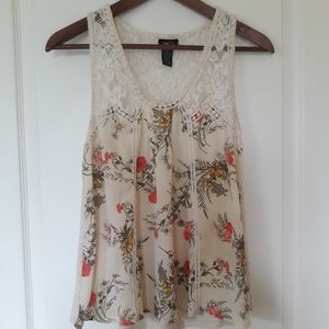 Cream and Lace Floral Tank Top